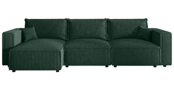 ECKSOFA Dunkelgrün Cord Zierkissen, Rückenkissen, Schlaffunktion, Rücken echt  - Dunkelgrün/Schwarz, MODERN, Kunststoff/Textil (350/168cm) - Xora
