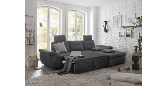 ECKSOFA in Mikrovelours Grau  - Schwarz/Grau, KONVENTIONELL, Kunststoff/Textil (275/170cm) - Carryhome