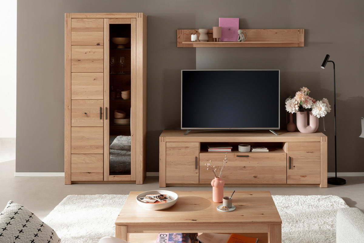WOHNWAND 3-teilig  in Eichefarben 283/203/50 cm  - Eichefarben/Anthrazit, Design, Glas/Holz (283/203/50cm) - Livetastic