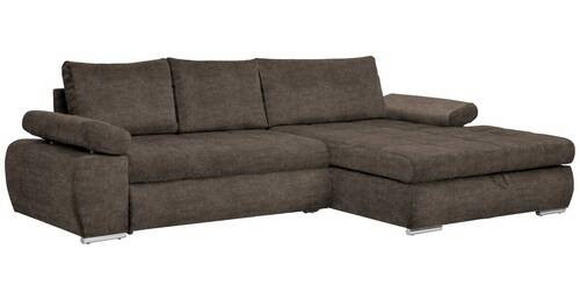 ECKSOFA in Flachgewebe Graubraun  - Chromfarben/Graubraun, Design, Kunststoff/Textil (294/173cm) - Carryhome