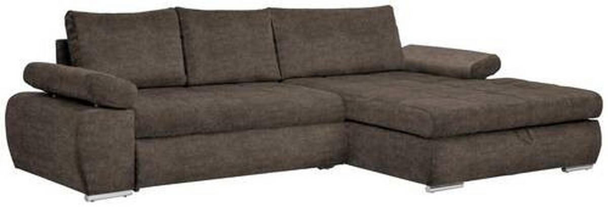 ECKSOFA in Flachgewebe Graubraun  - Chromfarben/Weiss, Design, Kunststoff/Textil (294/173cm) - Carryhome