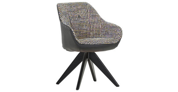 ARMLEHNSTUHL in Chenille, Lederlook - Blau/Gelb, KONVENTIONELL, Holz/Textil (60/83/65cm) - Novel