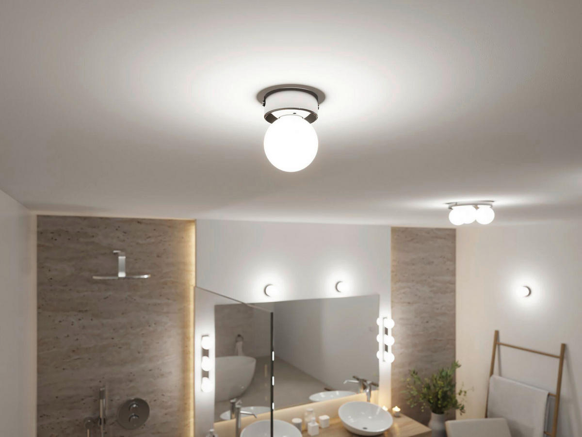 BADEZIMMER-DECKENLEUCHTE Gove 8,0/10,6 cm   - Chromfarben/Weiß, Basics, Glas/Metall (8,0/10,6cm) - Paulmann