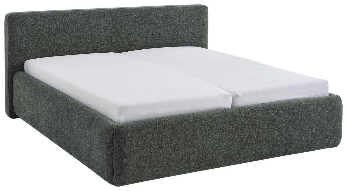 POLSTERBETT 180/200 cm,  in Grün, Bettkasten, Lattenroste,  - Birkefarben/Buchefarben, Design, Holz/Textil (180/200cm) - Xora
