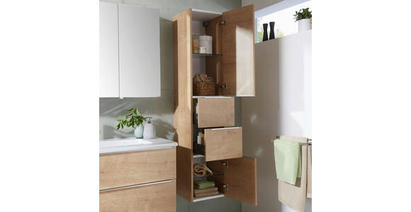 HOCHSCHRANK 35/162,5/37 cm - Eichefarben/Alufarben, KONVENTIONELL, Glas/Holzwerkstoff (35/162,5/37cm) - Novel