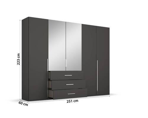 Thumbnail - home24 Drehtürenschrank, Graphit, Metall, 8 Fächer, 3 Schubladen, 251x223x60 cm, Blauer Engel, Goldenes M, BQ - Bündnis ...