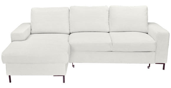 ECKSOFA Creme Cord  inkl. Rückenkissen, Bettkasten, Schlaffunktion, Rücken echt, Liegefläche im Originalstoff  - Creme/Schwarz, KONVENTIONELL, Textil/Metall (150/240cm) - Carryhome