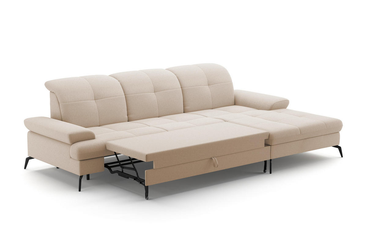 ECKSOFA in Flachgewebe Creme  - Creme/Schwarz, Konventionell, Textil/Metall (279/185cm) - Sit & More