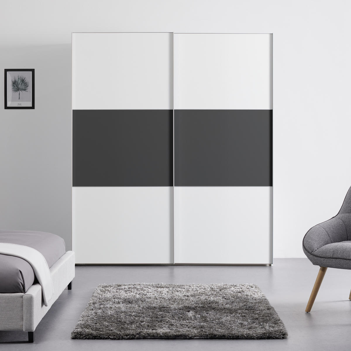SCHWEBETÜRENSCHRANK in Anthrazit, Weiss  - Weiss/Anthrazit, Design, Holzwerkstoff (188/222/68cm) - MID.YOU