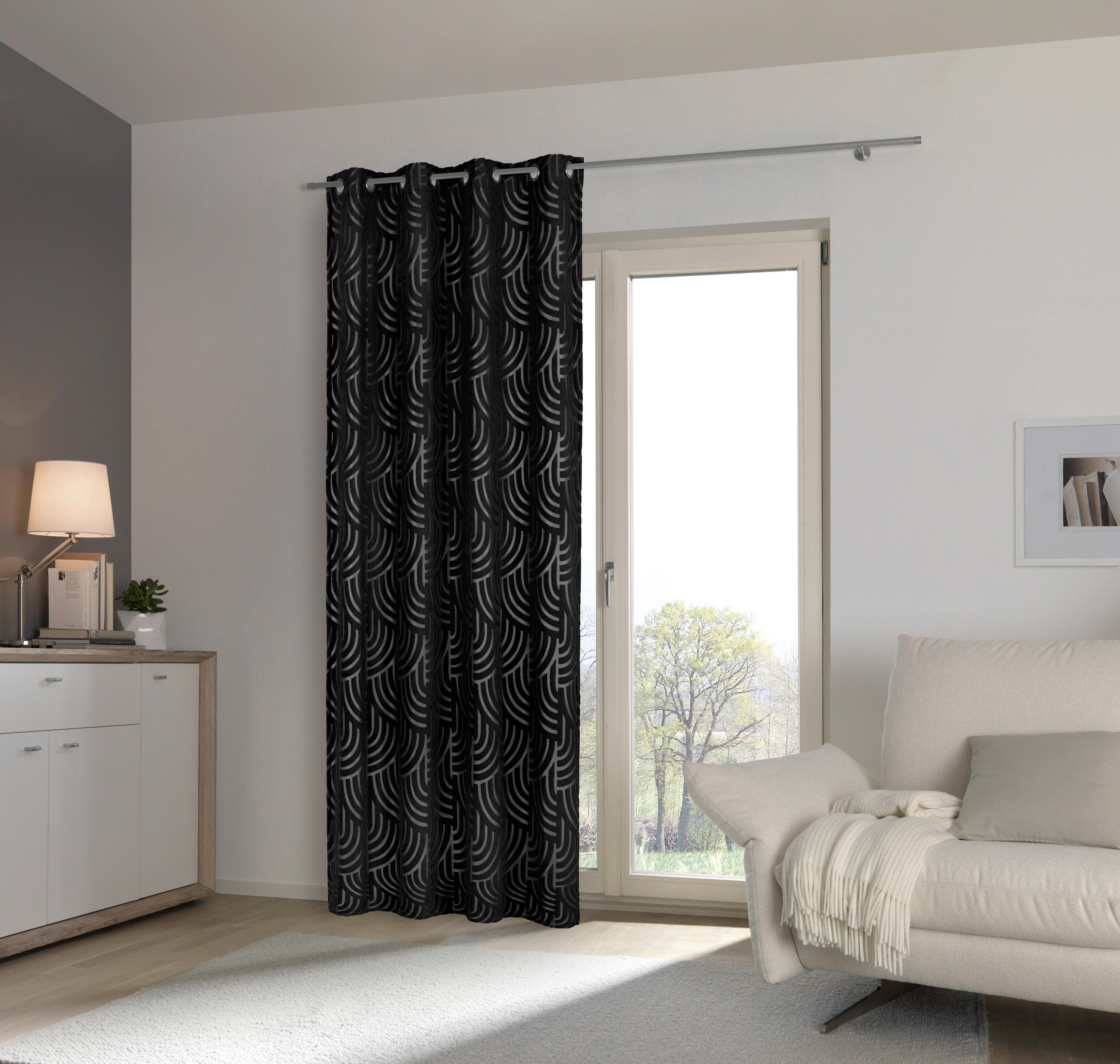 ZAVJESA S RINGOVIMA crna 135/245 cm   - crna, Design, tekstil (135/245cm) - Esposa
