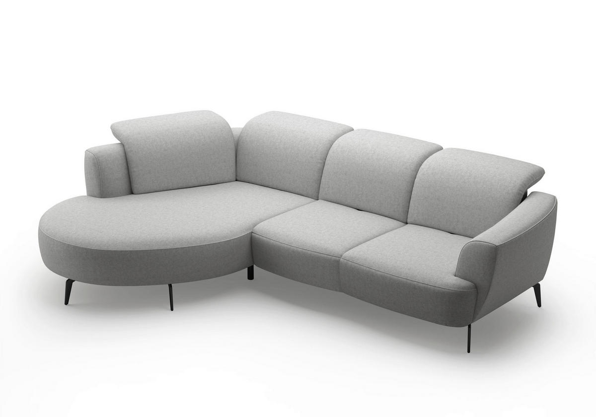 ECKSOFA in Flachgewebe Hellgrau  - Hellgrau/Schwarz, Konventionell, Textil/Metall (199/309cm) - Sit & More