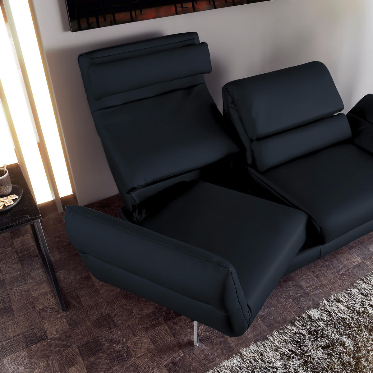 2-SITZER-SOFA Echtleder Dunkelblau  - Chromfarben/Dunkelblau, Design, Leder/Metall (178-226/82/96-177cm) - Dieter Knoll