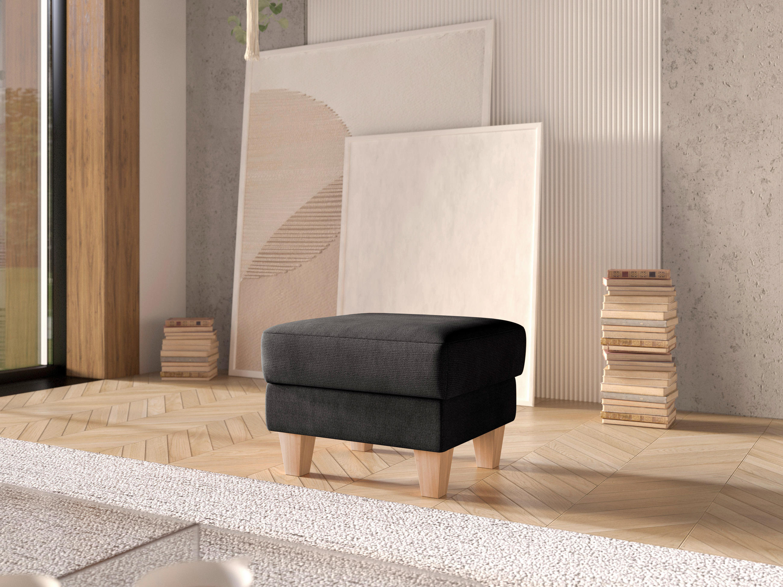 HOCKER in Textil Schwarz  - Eichefarben/Schwarz, KONVENTIONELL, Holz/Textil (58/48/58cm) - Sit & More