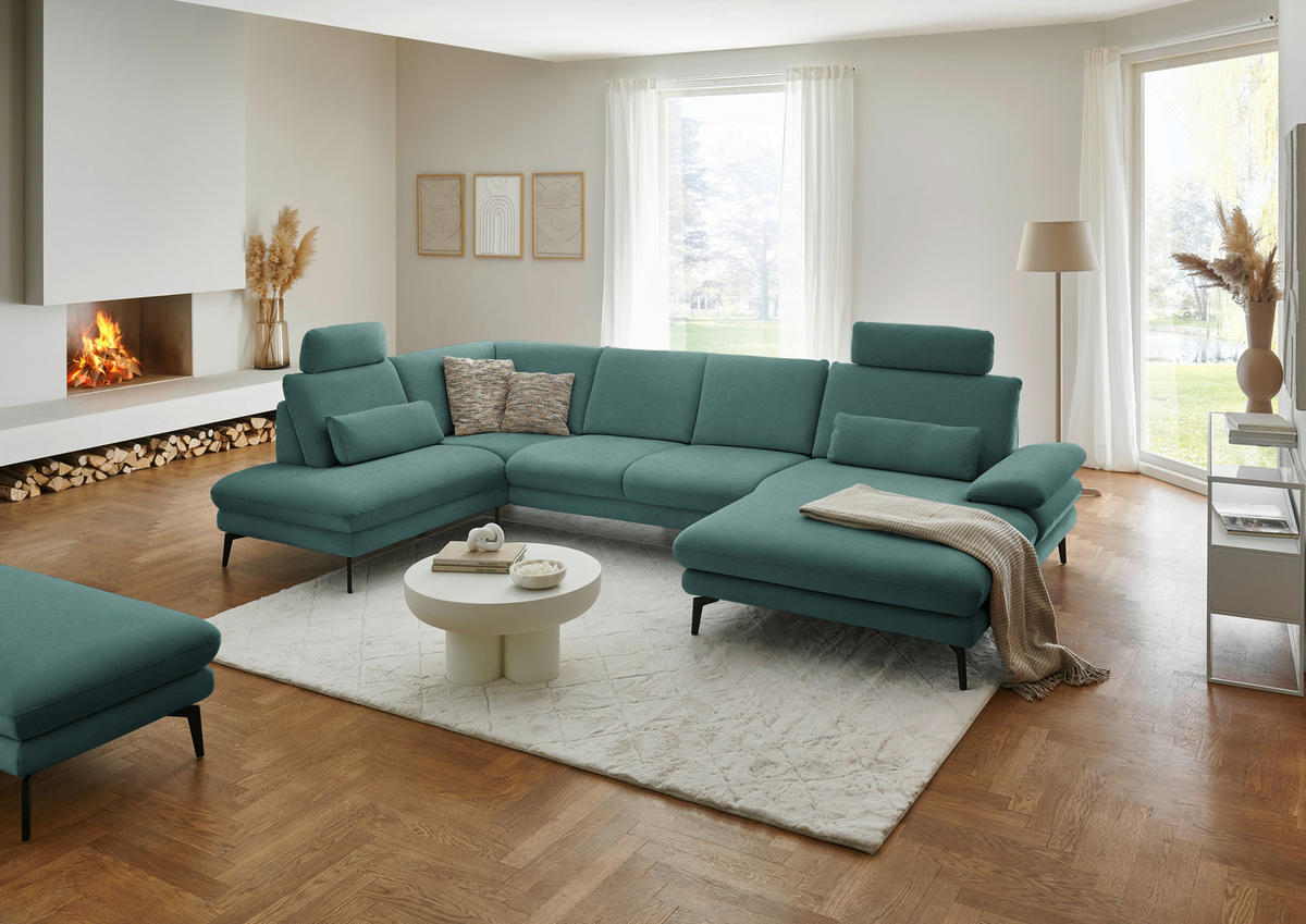 WOHNLANDSCHAFT  in Chenille, Flachgewebe Opal  - Opal/Schwarz, Design, Textil/Metall (208/344/180cm) - Dieter Knoll