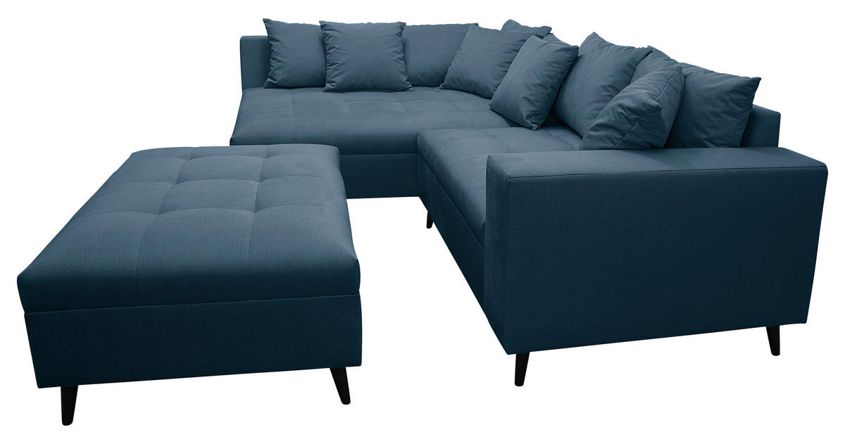 Ecksofa inkl. Hocker in Mikrofaser Dunkelblau  - Schwarz/Dunkelblau, Design, Holz/Textil (174/247cm) - MID.YOU