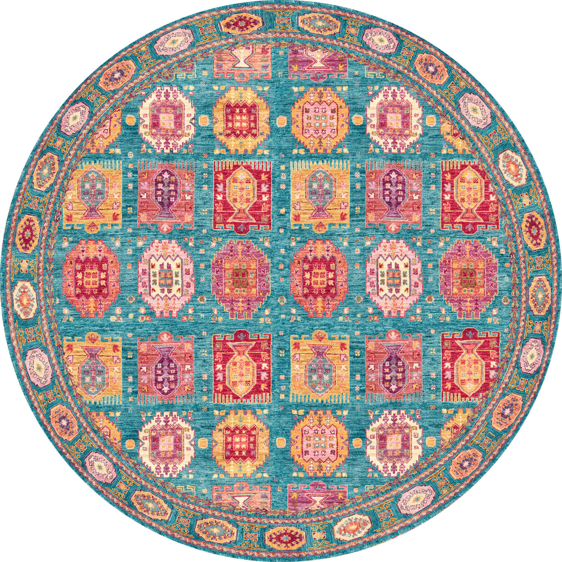 VINTAGE-TEPPICH 200 cm Cortea Zylar Hellblau, Dunkelrosa, Elfenbein rund  - Elfenbein/Dunkelrosa, LIFESTYLE, Kunststoff/Textil (200cm) - Lindorug