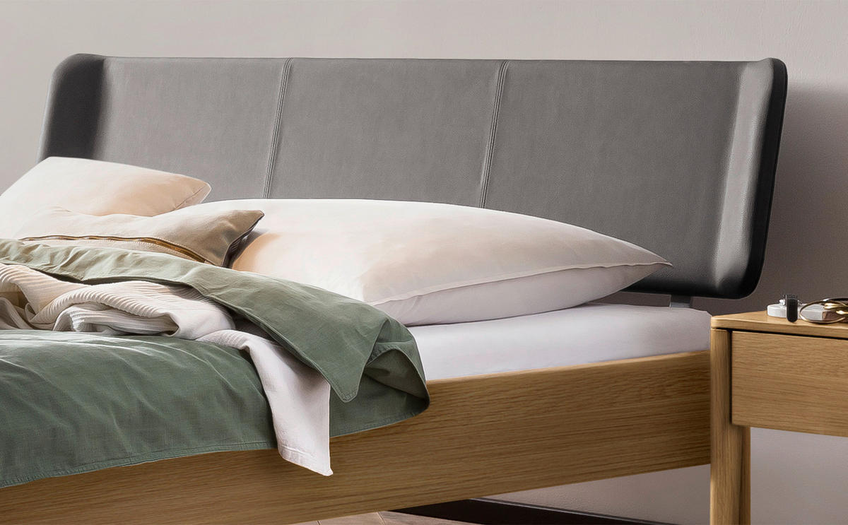 BETT 140/200 cm  in Eichefarben, Dunkelgrau   - Eichefarben/Dunkelgrau, Modern, Holz/Textil (140/200cm) - Hasena