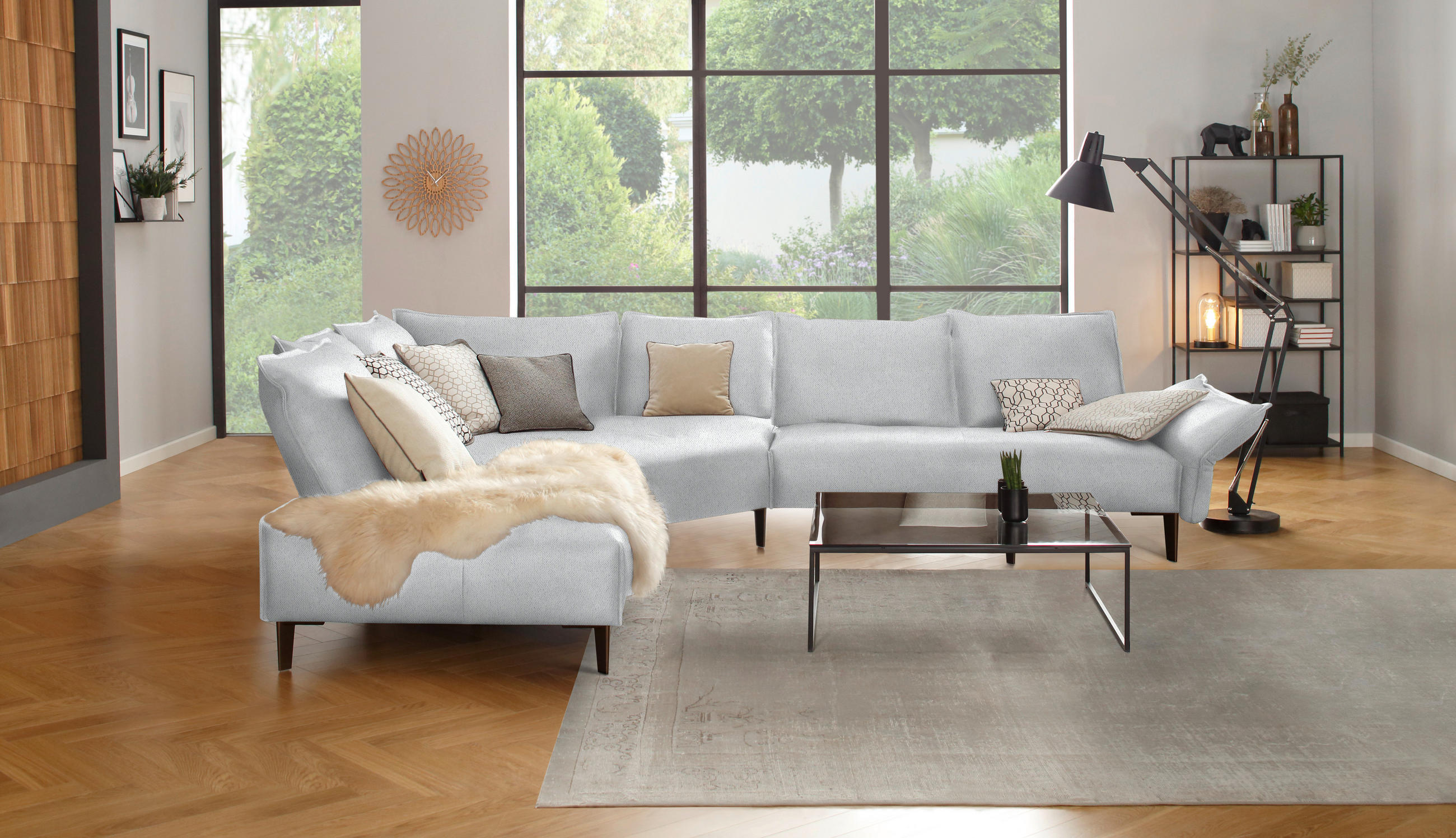 ECKSOFA in Webstoff Hellgrau  - Hellgrau/Schwarz, Modern, Textil/Metall (272/340cm) - W.Schillig