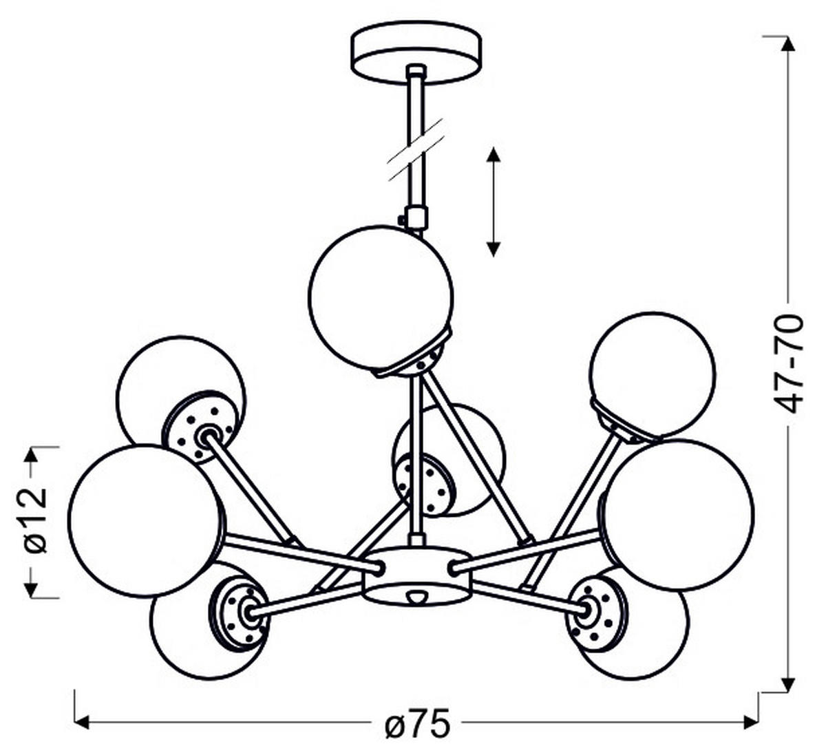 PENDELLEUCHTE 75/70 cm  - Chromfarben, Design, Metall (75/70cm)