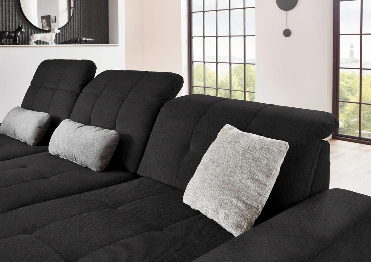 ECKSOFA in Flachgewebe Anthrazit  - Anthrazit/Schwarz, Design, Textil/Metall (309/190cm) - Beldomo Style