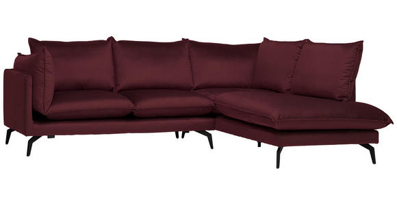 ECKSOFA Bordeaux Samt  - Bordeaux/Schwarz, Design, Textil/Metall (241/200cm) - Carryhome