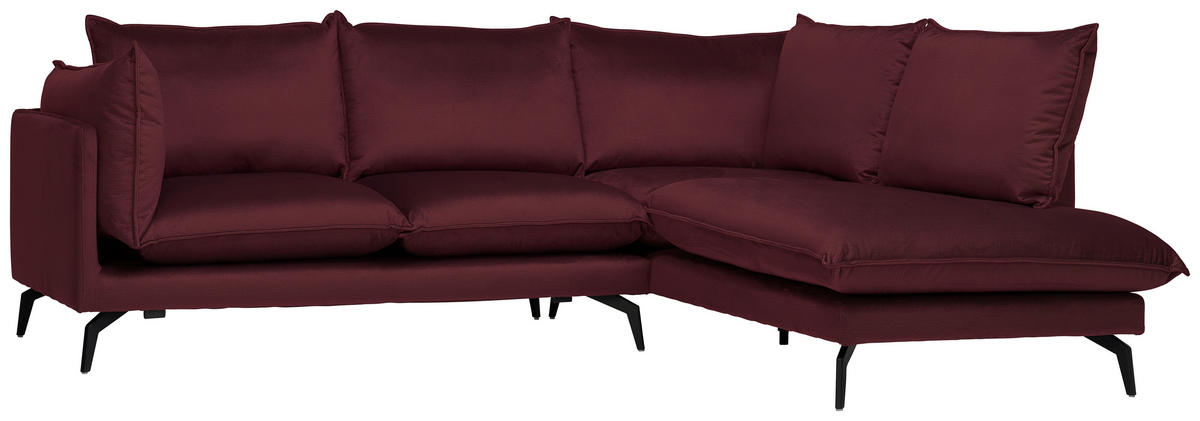 ECKSOFA Bordeaux Samt  - Bordeaux/Schwarz, Design, Textil/Metall (241/200cm) - Carryhome