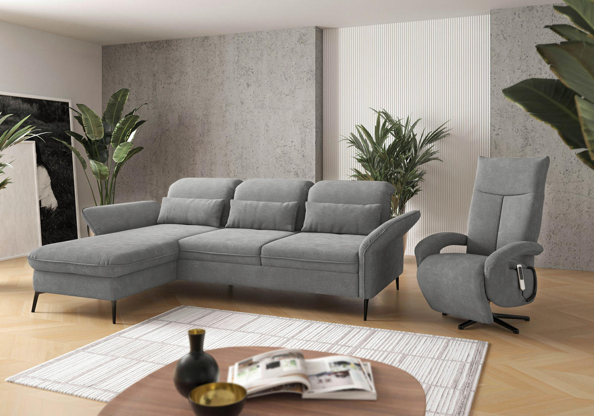 ECKSOFA in Flachgewebe Grau  - Schwarz/Grau, Konventionell, Textil/Metall (198/264cm) - Sit & More