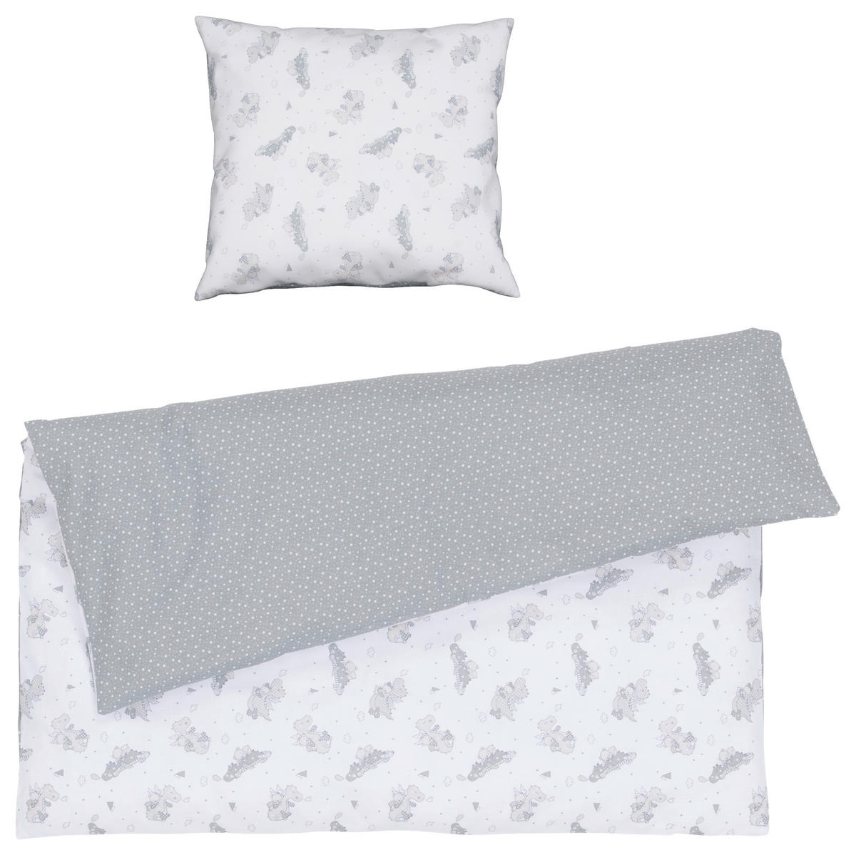BABYBETTWÄSCHE Kleiner Drache Flachgewebe 80/80 cm  - Weiß/Grau, Basics, Textil (80/80cm) - Patinio