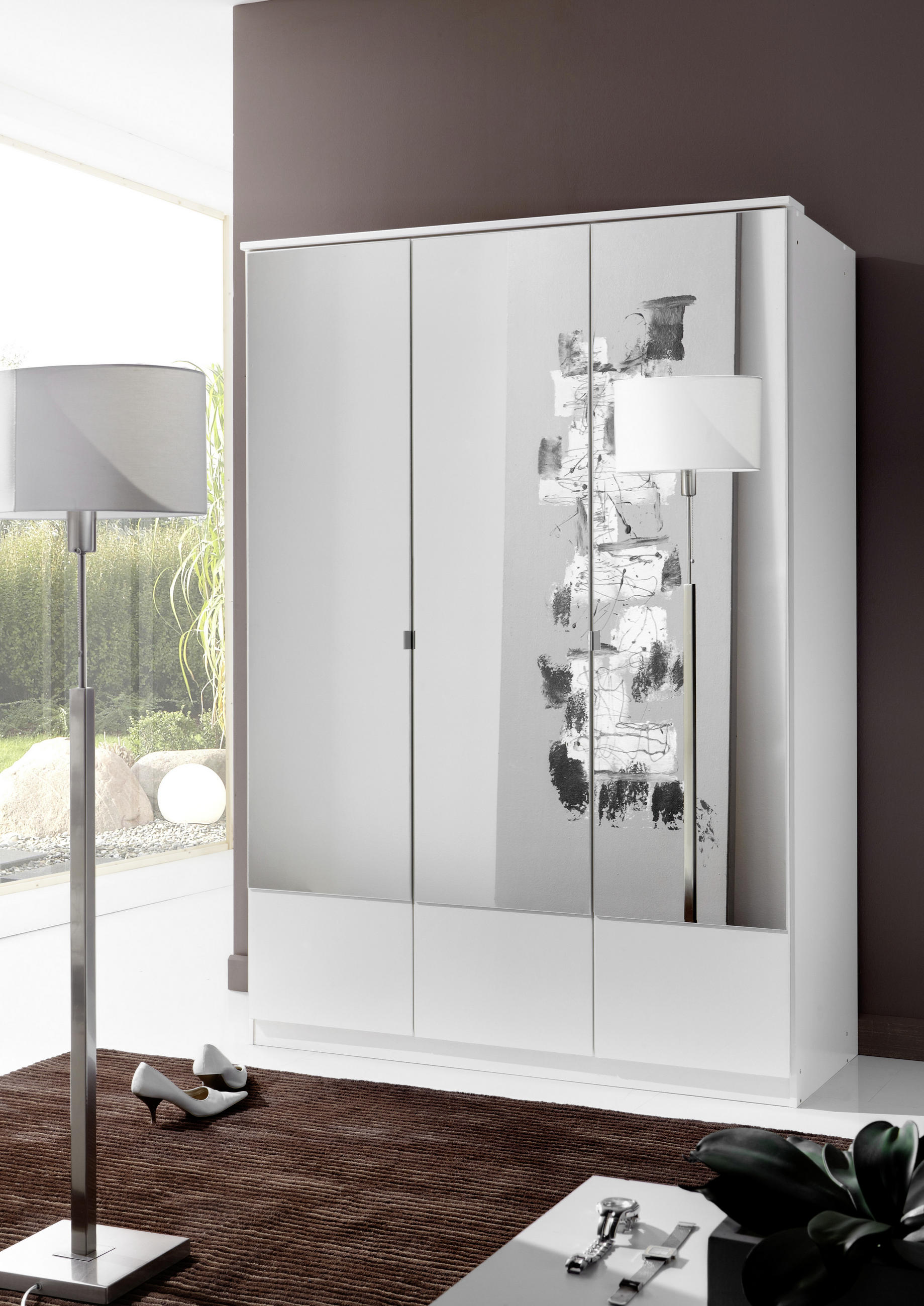 DREHTÜRENSCHRANK in Weiss - Weiss/Alufarben, Konventionell, Glas/Holzwerkstoff (135/199/58cm) - MID.YOU