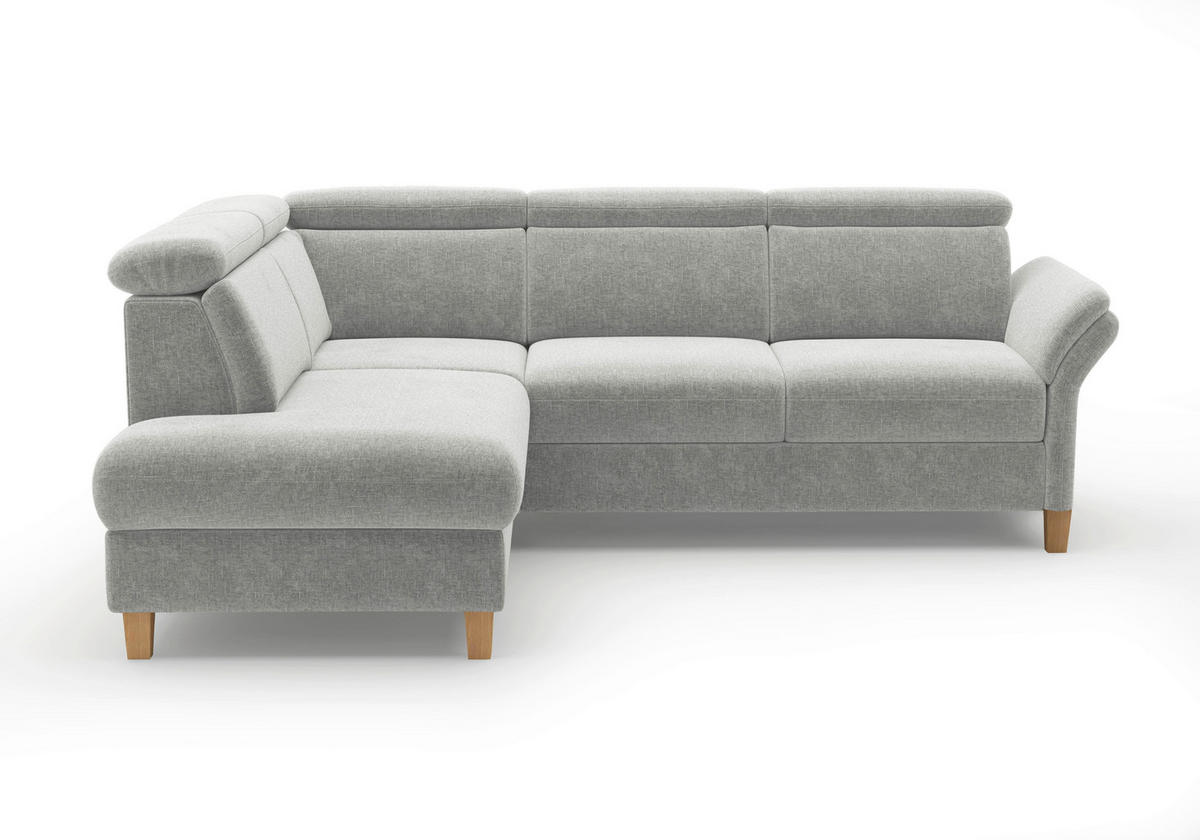 ECKSOFA GLENDALE E Hellgrau Flachgewebe  - Eichefarben/Hellgrau, KONVENTIONELL, Holz/Textil (193/247cm) - Sit & More