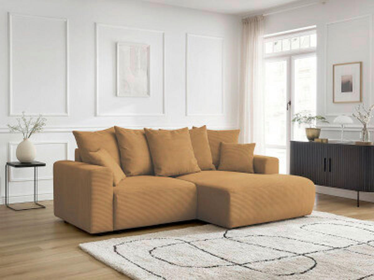 ECKSOFA Ottomane rechts  ATILLA Gelb Cord  - Gelb/Schwarz, MODERN, Kunststoff/Textil (244/149cm)