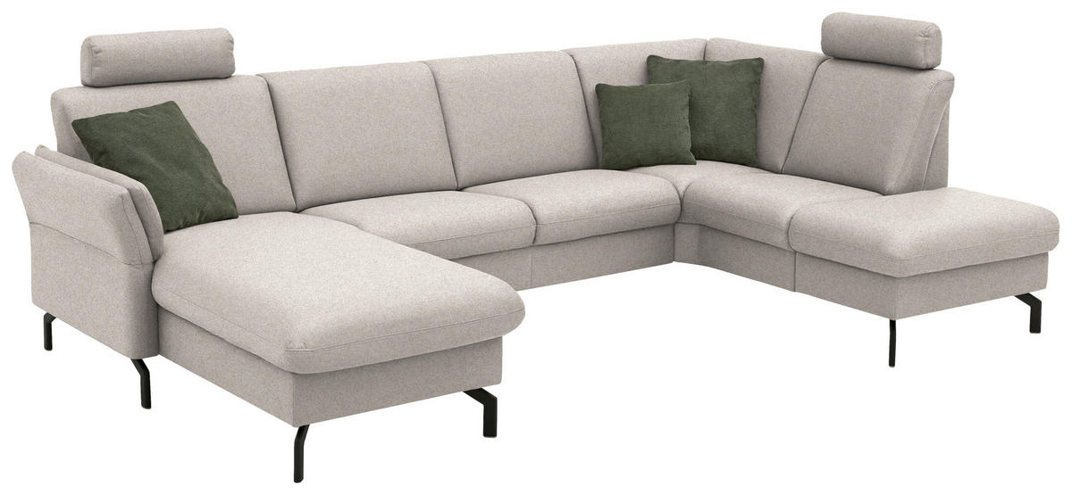 WOHNLANDSCHAFT  in Flachgewebe Beige  - Beige/Schwarz, KONVENTIONELL, Textil/Metall (170/307/190cm) - Beldomo Comfort