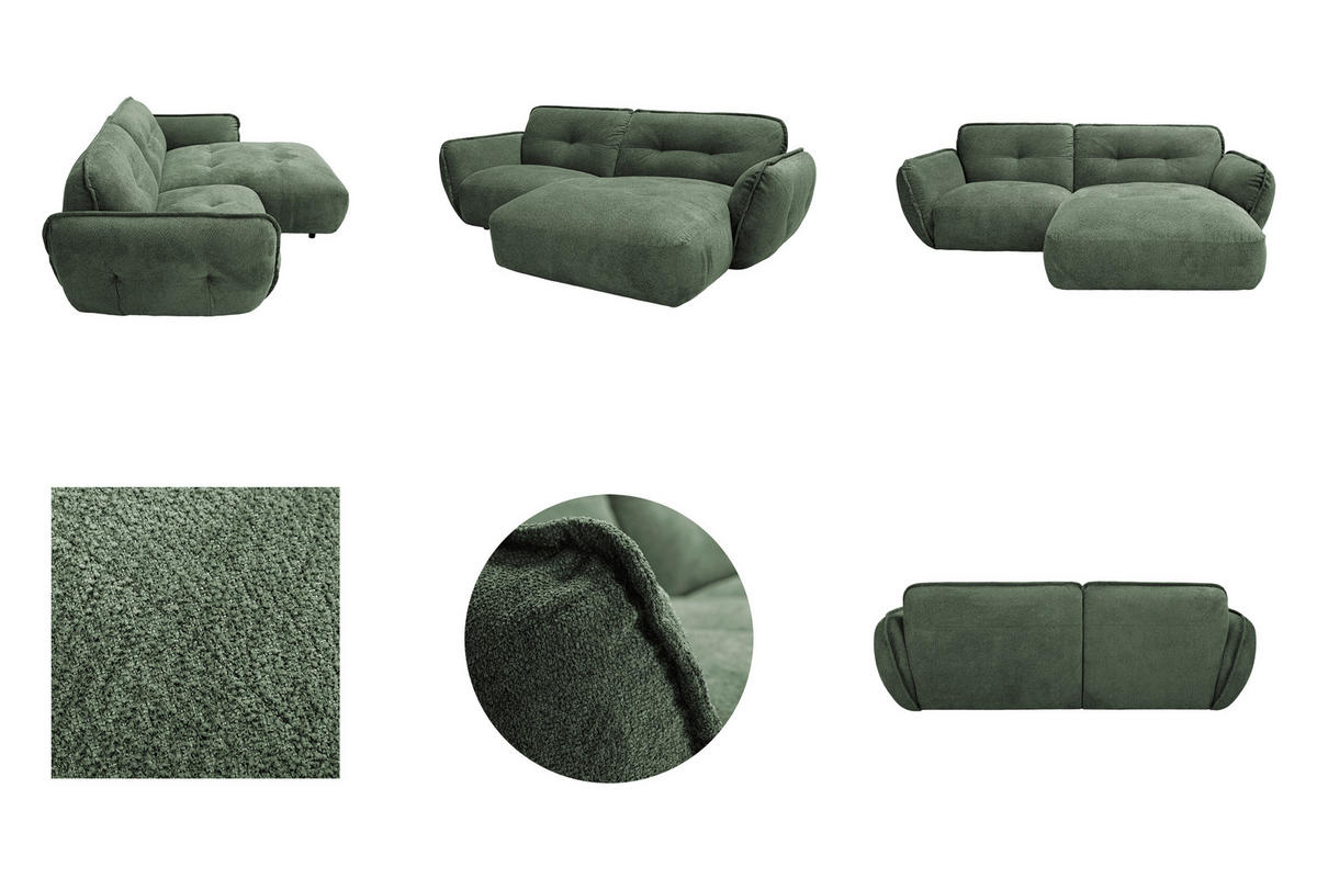 ECKSOFA  Struktur Grün  - Schwarz/Grün, Modern, Kunststoff/Textil (269/184cm) - Trendmanufaktur