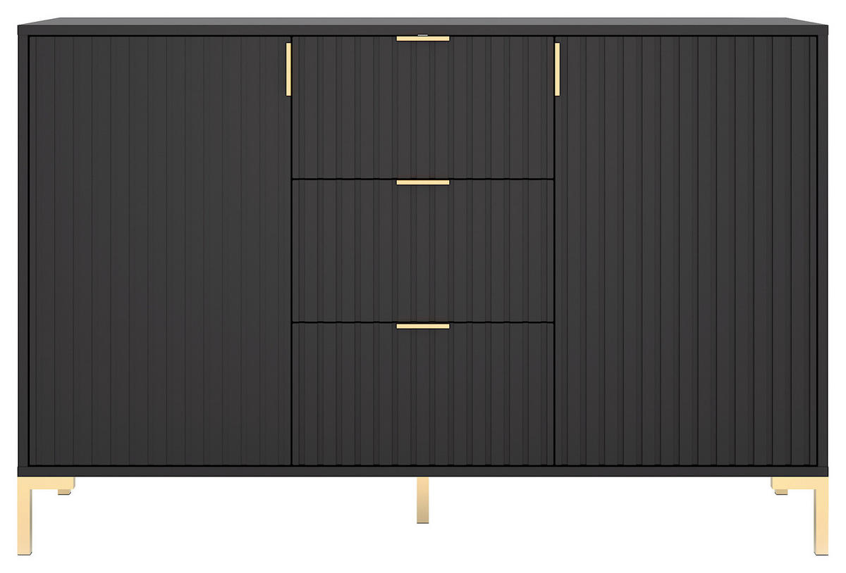 SIDEBOARD Flinn  in 130,5/86/40 cm  - Goldfarben/Schwarz, Design, Holzwerkstoff/Metall (130,5/86/40cm) - Boxxx