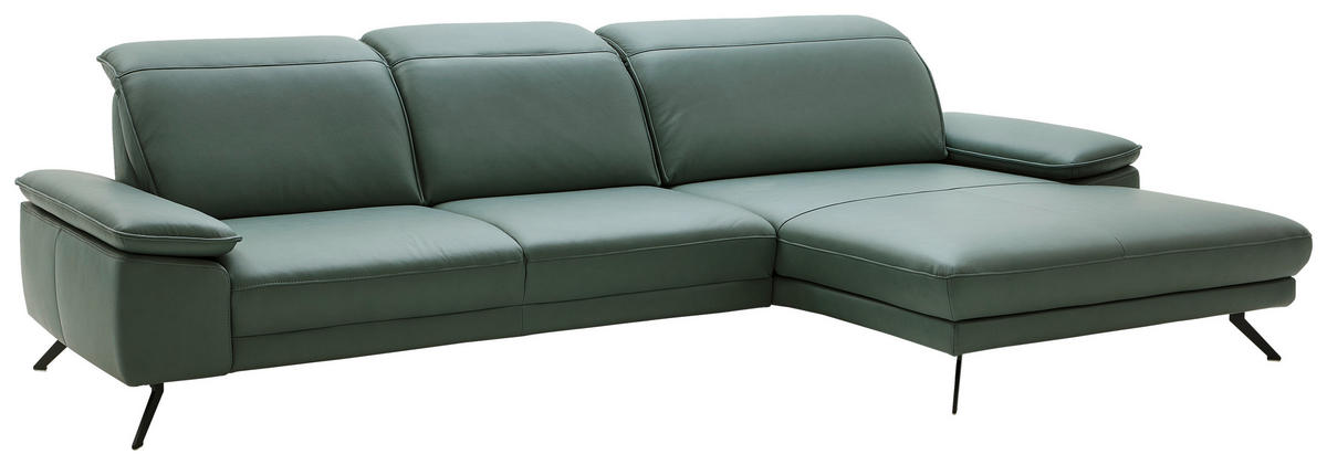 ECKSOFA Opal Echtleder  - Opal/Schwarz, Design, Leder/Metall (332/193cm) - Dieter Knoll