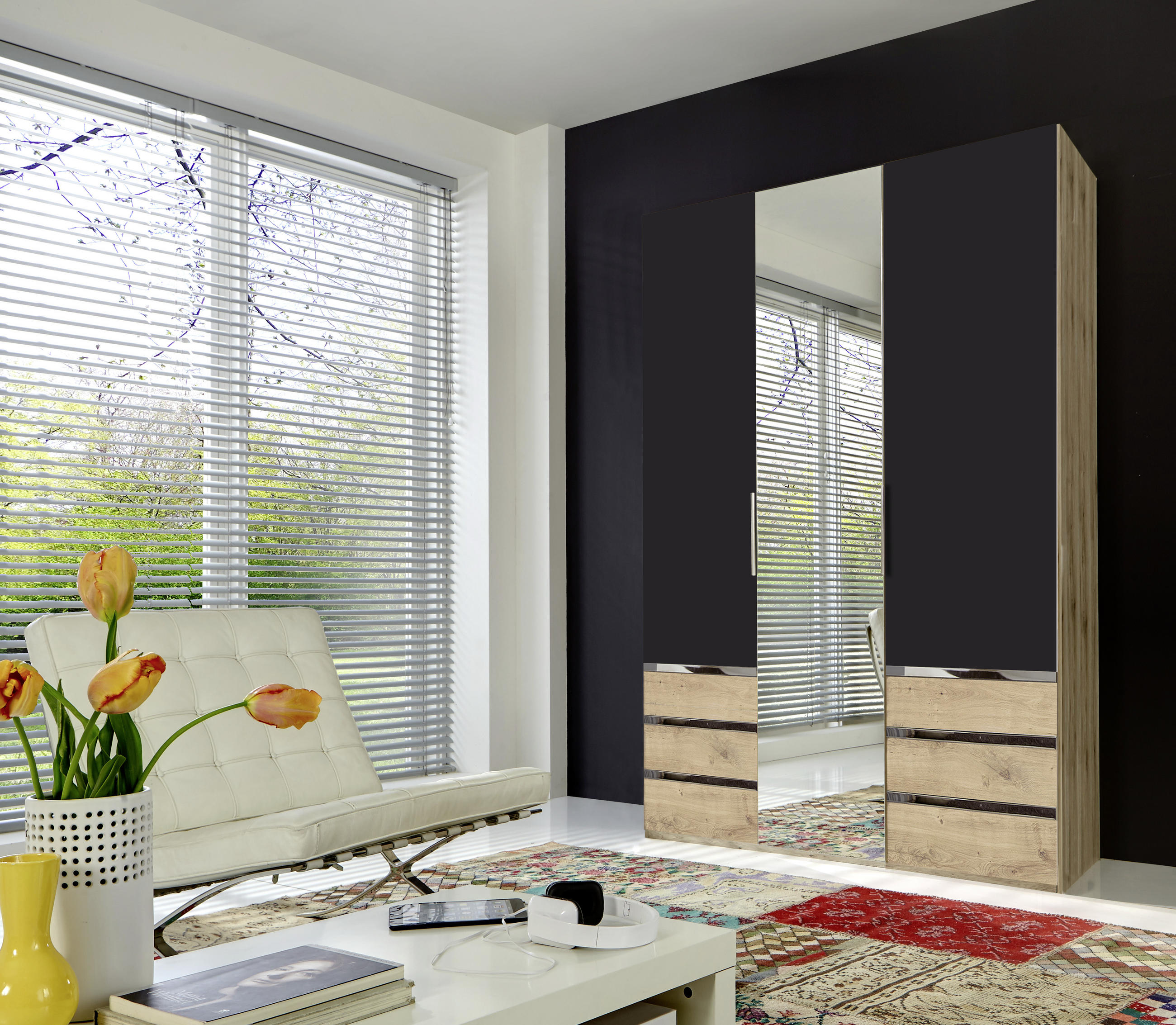 DREHTÜRENSCHRANK in Graphitfarben, Silberfarben, Eichefarben  - Chromfarben/Eichefarben, Modern, Glas/Holzwerkstoff (150/216/58cm) - MID.YOU