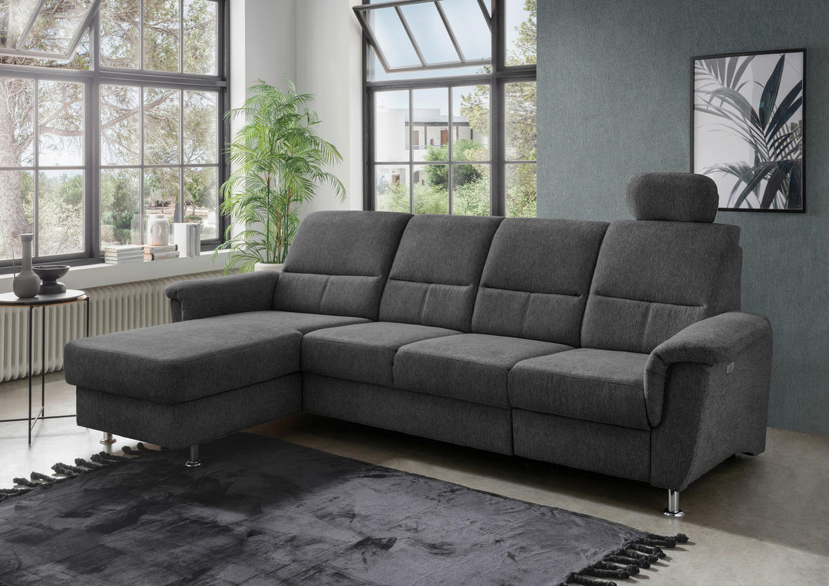ECKSOFA in Chenille Anthrazit  - Chromfarben/Anthrazit, Konventionell, Textil/Metall (165/292cm) - Livetastic