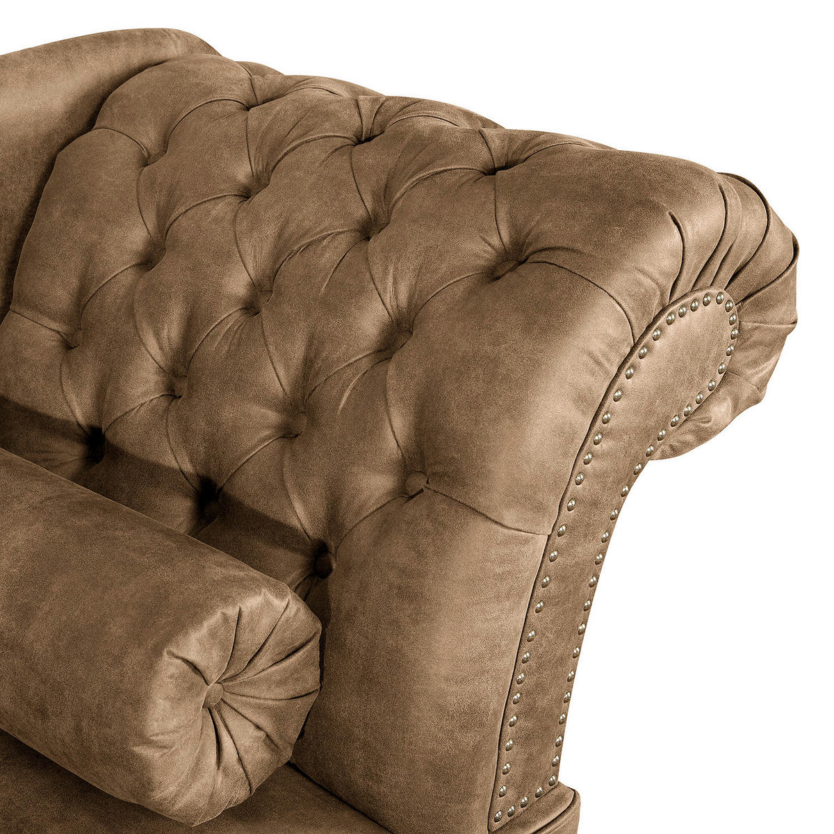 RÉCAMIERE Lederlook Braun  - Braun, Design, Holz/Textil (185/93/75cm) - Livetastic