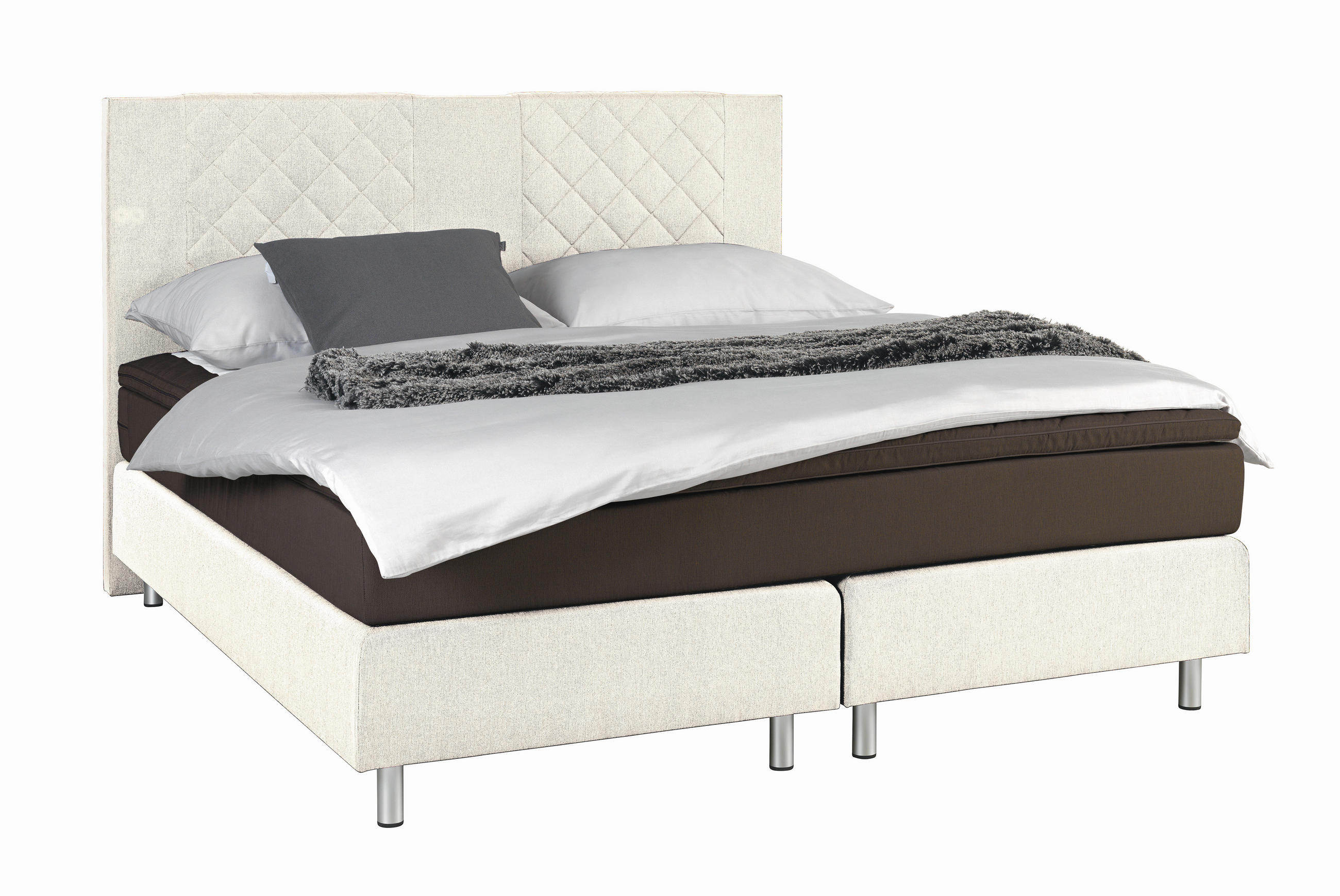 BOXSPRINGBETT 180/200 cm in Beige - Beige/Alufarben, Design, Holz (180/200cm) - Livetastic