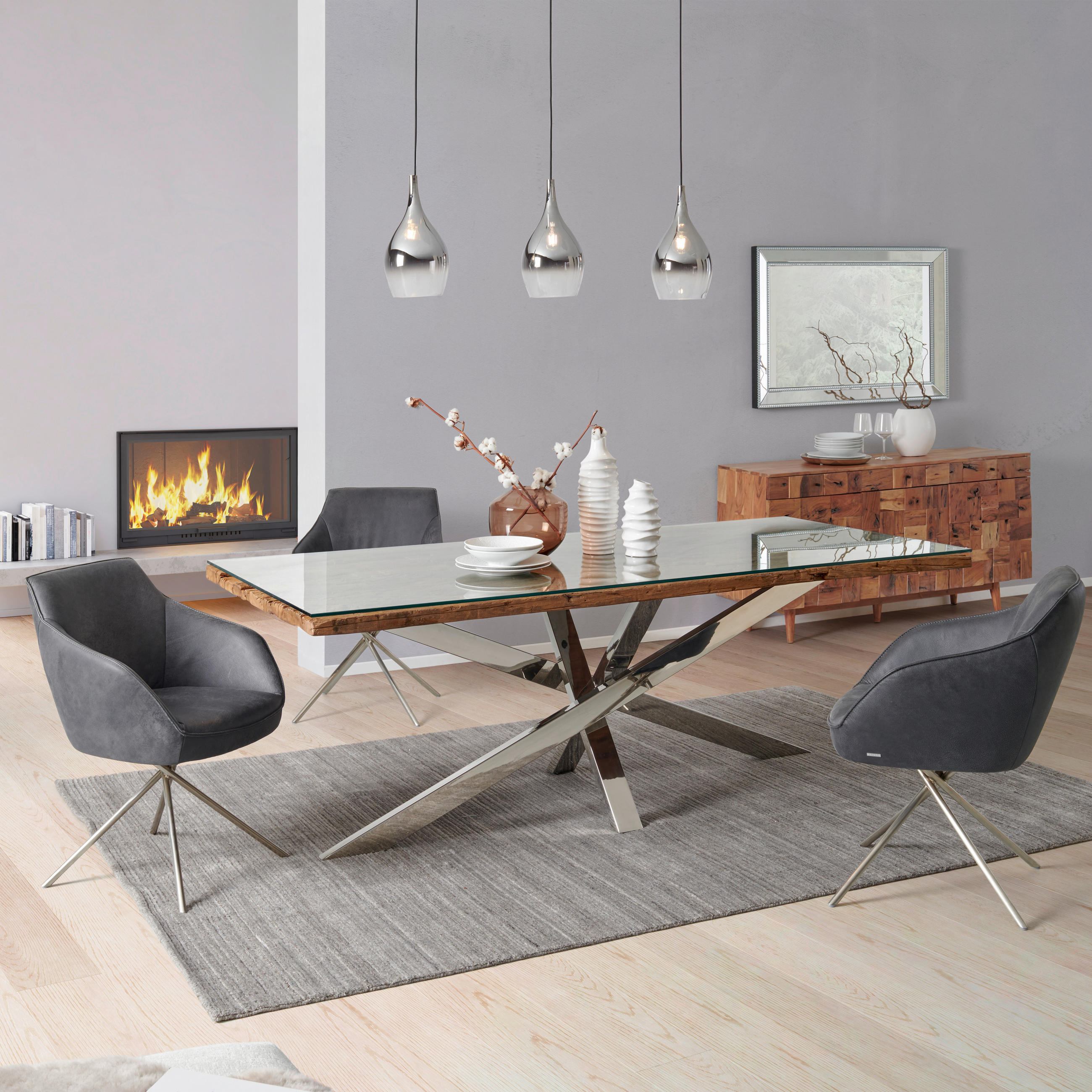 STOL ZA BLAGOVAONICU  prirodne boje  drvo, metal, staklo      - prirodne boje, Lifestyle, staklo/drvo (220/100/76cm) - Livetastic