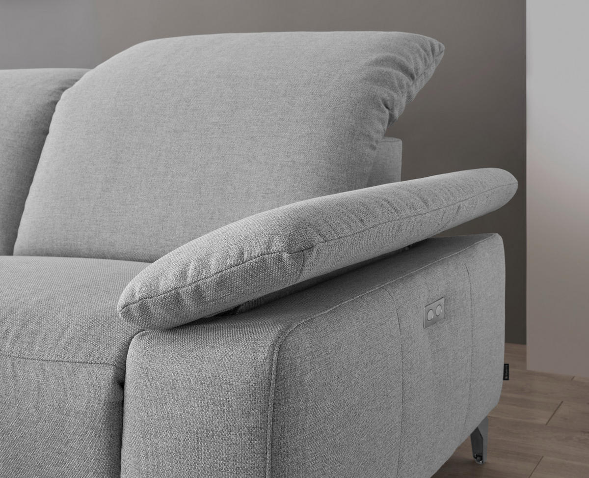 ECKSOFA Hellgrau Flachgewebe Rücken echt  - Chromfarben/Hellgrau, Design, Textil/Metall (180/280cm) - Musterring