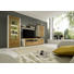 WOHNWAND Asteiche massiv Eichefarben, Fango - Fango/Edelstahlfarben, Design, Glas/Holz (320/197,5/40,4-54,9cm) - Moderano