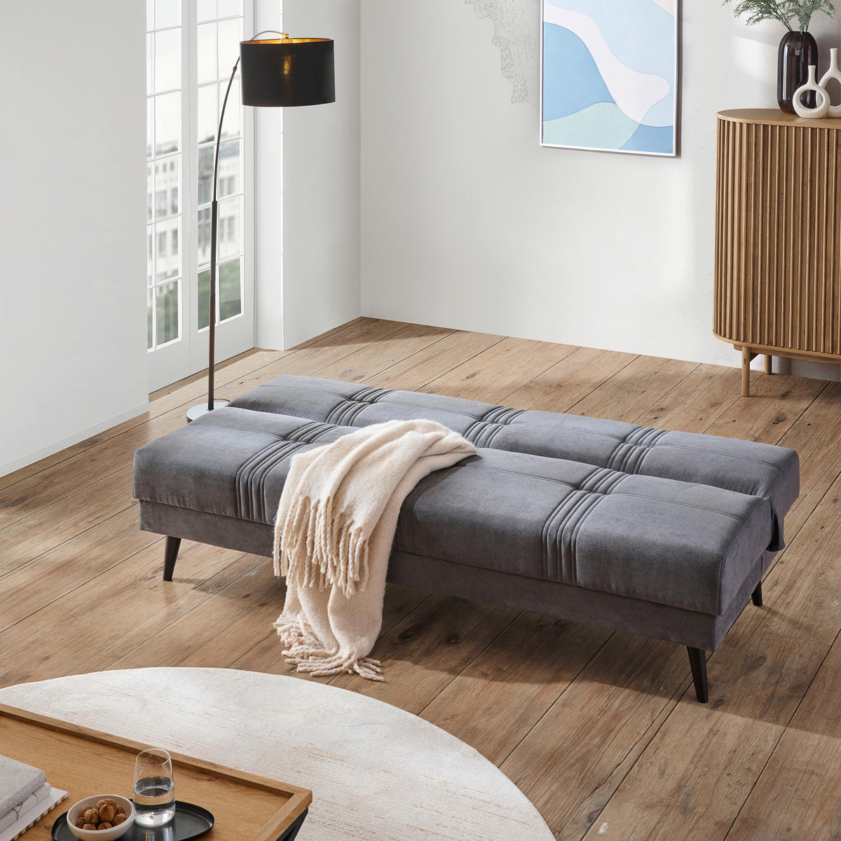 SCHLAFSOFA in Textil Grau  - Schwarz/Grau, Modern, Holz/Textil (192/80/83cm) - Ti'me