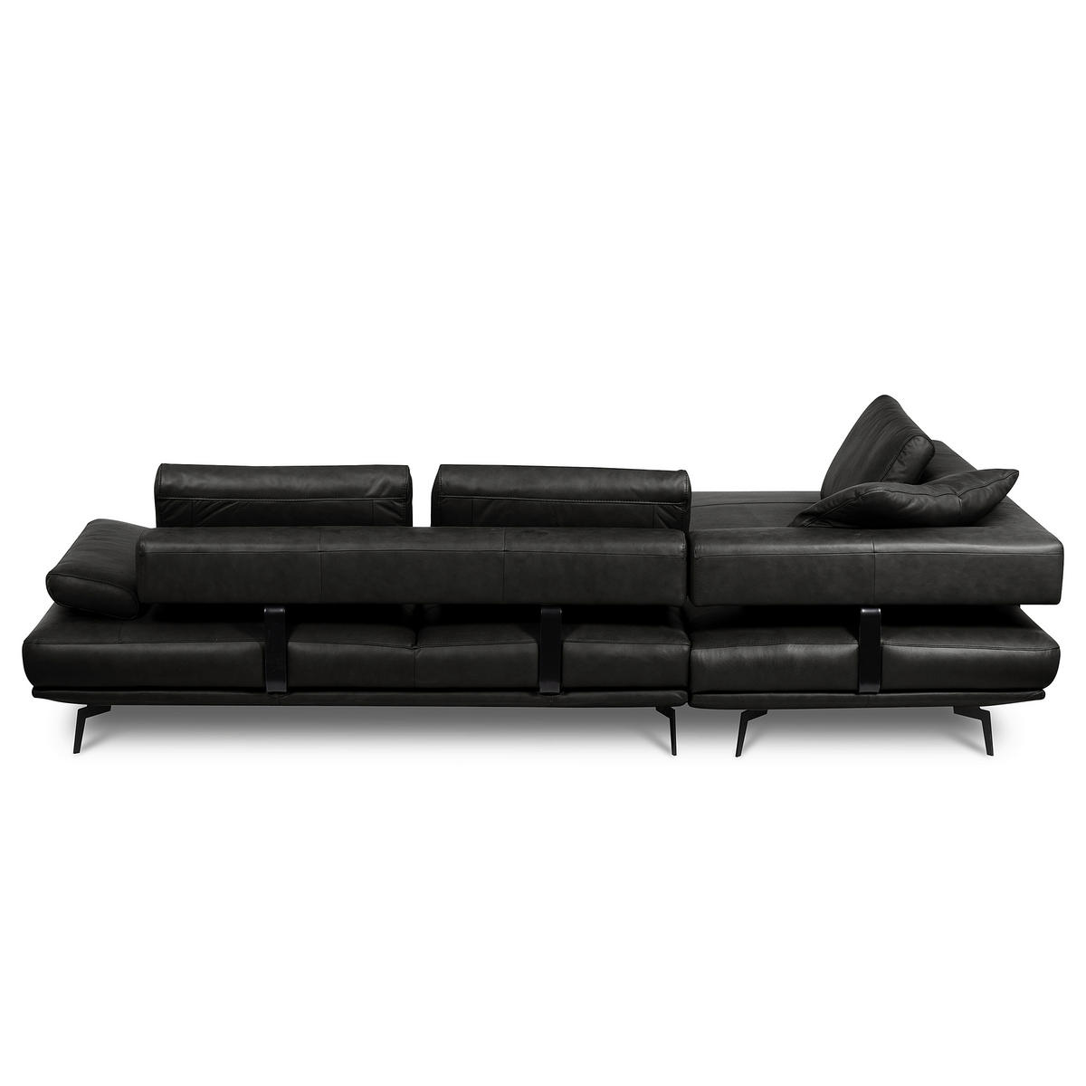 ECKSOFA Schwarz Echtleder  - Schwarz/Grau, Design, Leder/Metall (237/306cm) - Livetastic