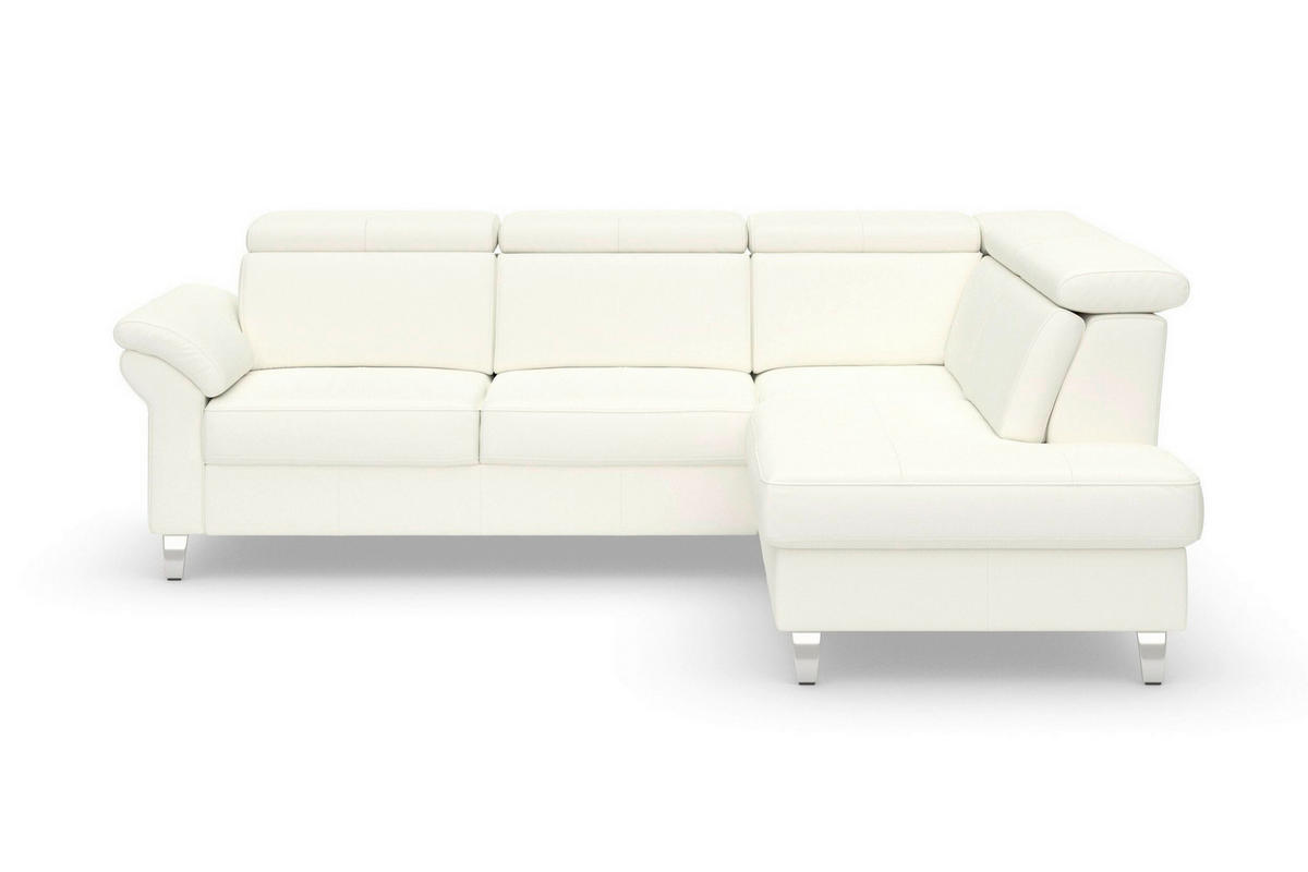 ECKSOFA ARNGAST E Weiß Echtleder Kopfteilverstellung  - Chromfarben/Weiß, Basics, Leder/Textil (245/194cm) - Sit & More