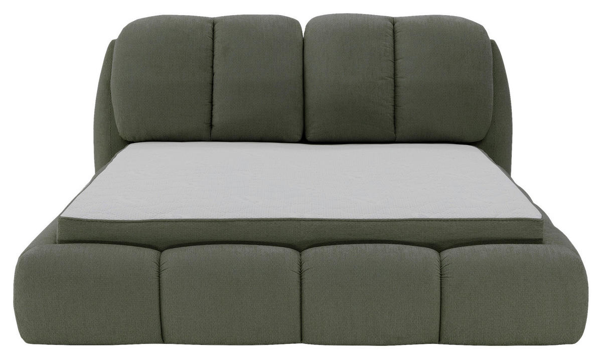 POLSTERBETT 180/200 cm,  in Olivgrün, gepolstertes Kopfteil, Lattenrost, Bettkasten,  - Schwarz/Olivgrün, Design, Holz/Kunststoff (180/200cm) - Chameo