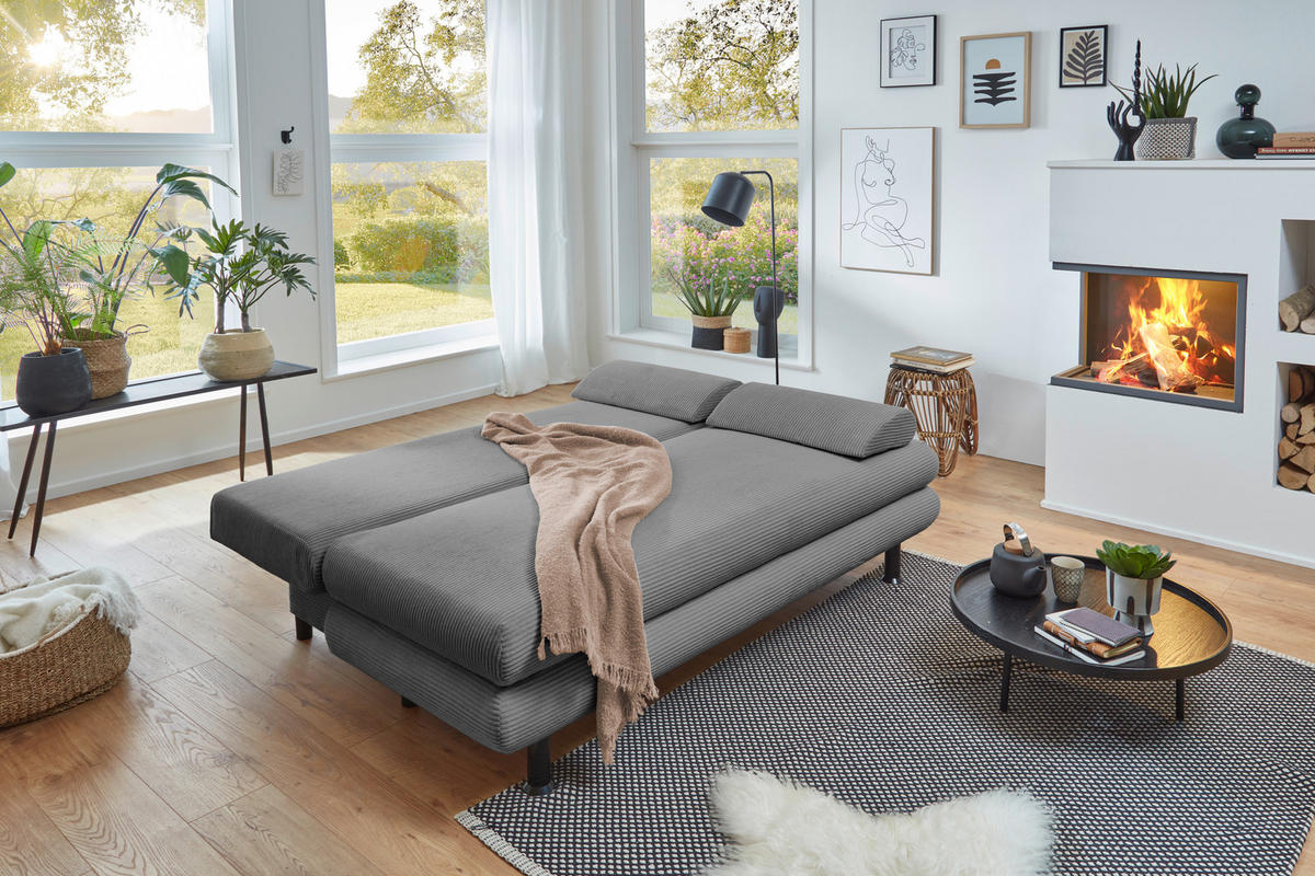SCHLAFSOFA Cord Grau  - Schwarz/Grau, KONVENTIONELL, Kunststoff/Textil (196/77/92cm) - Carryhome