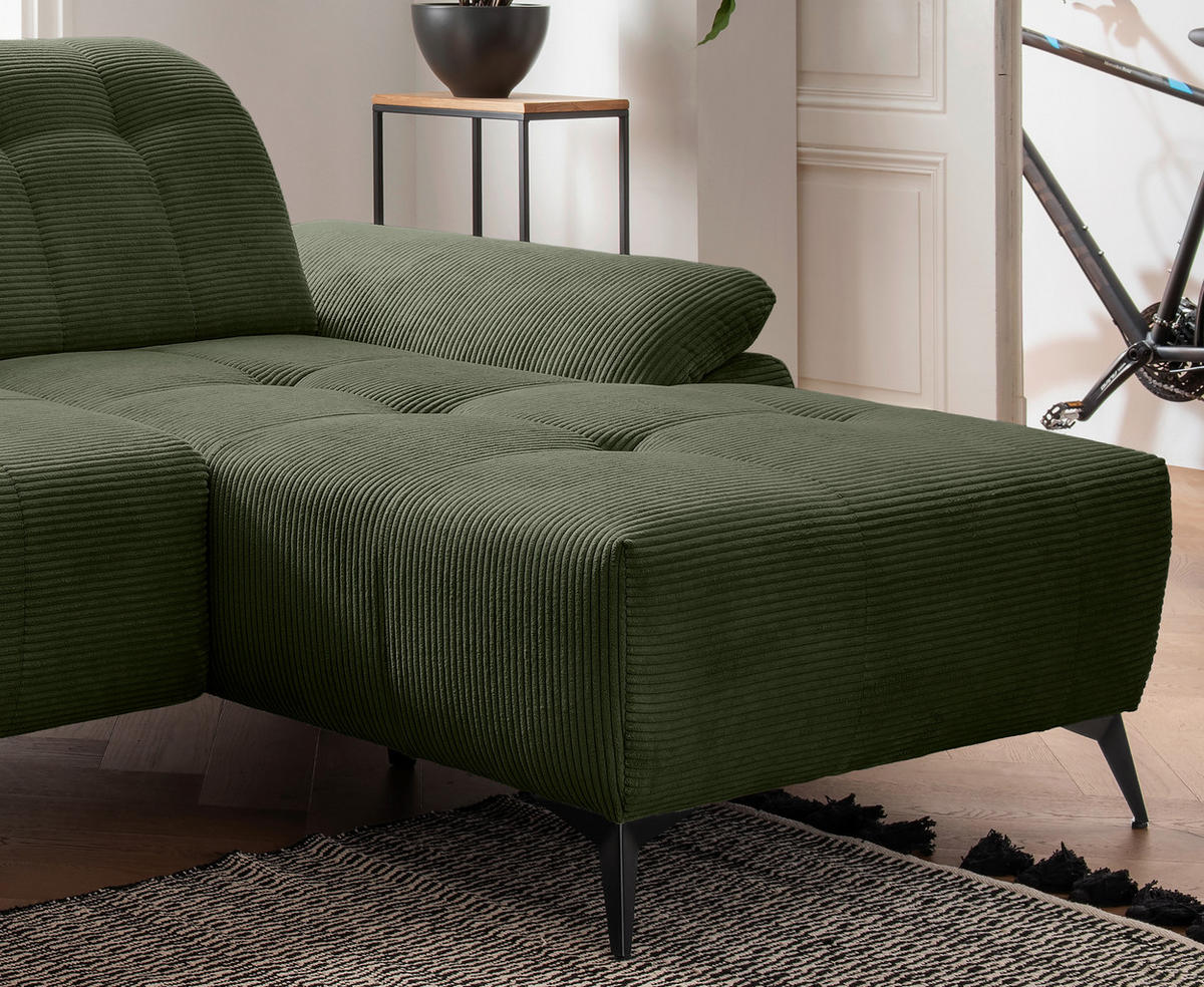 ECKSOFA Cord Dunkelgrün  - Dunkelgrün/Schwarz, Modern, Textil/Metall (280/180cm) - Livetastic
