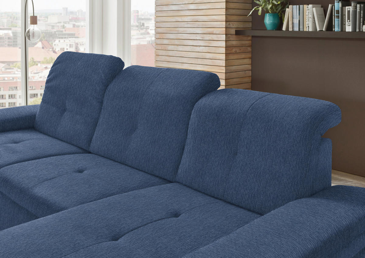 ECKSOFA in Flachgewebe Dunkelblau  - Schwarz/Dunkelblau, Design, Textil/Metall (297/174cm) - Beldomo Style