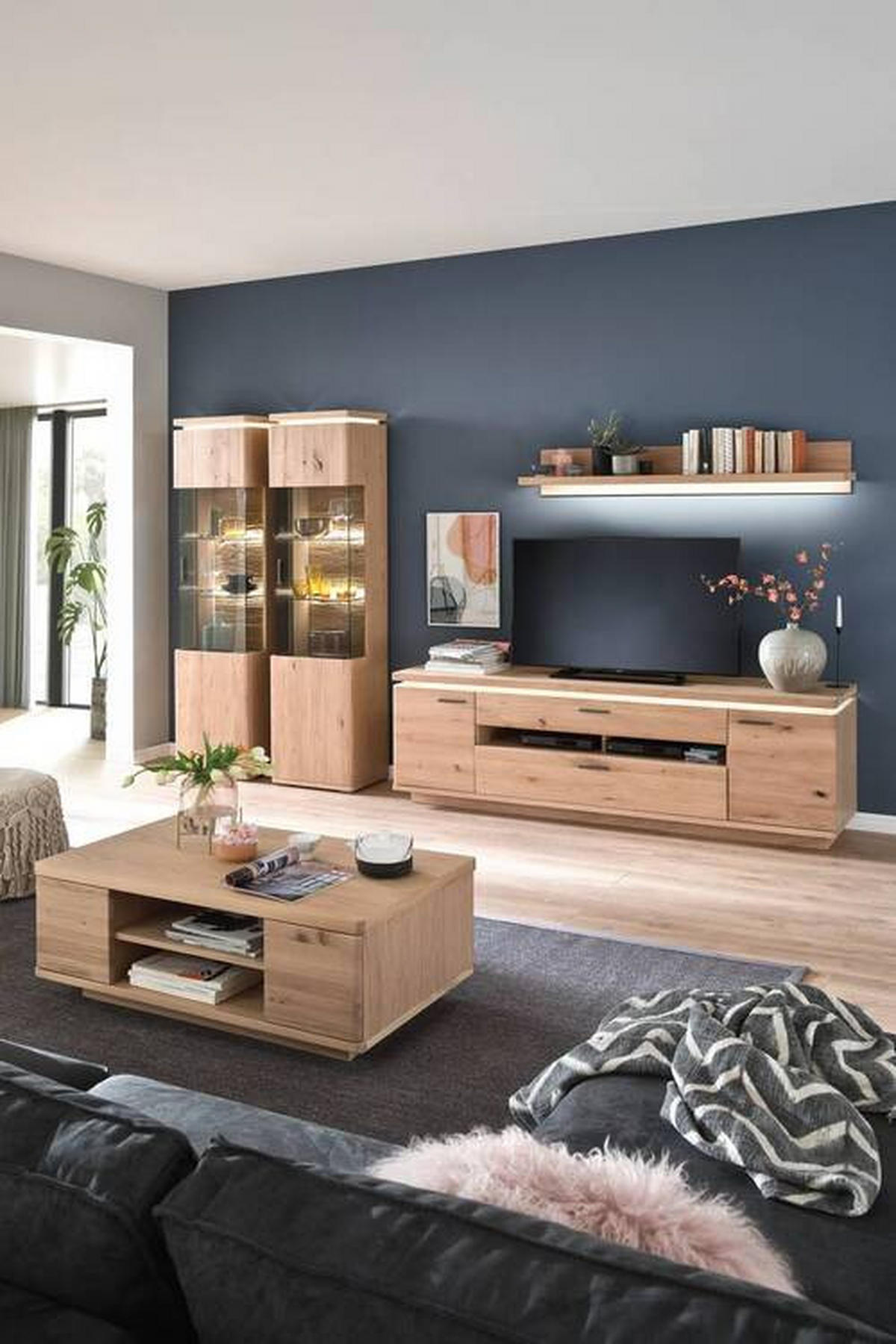 HYLLKOMBINATION  i ekfärgad  340/204/50 cm  - grå/ekfärgad, Design, metall/trämaterial (340/204/50cm) - Livetastic
